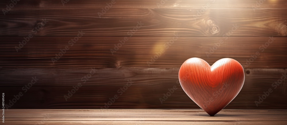 Poster A heart shape showcased against a wooden backdrop with copy space image