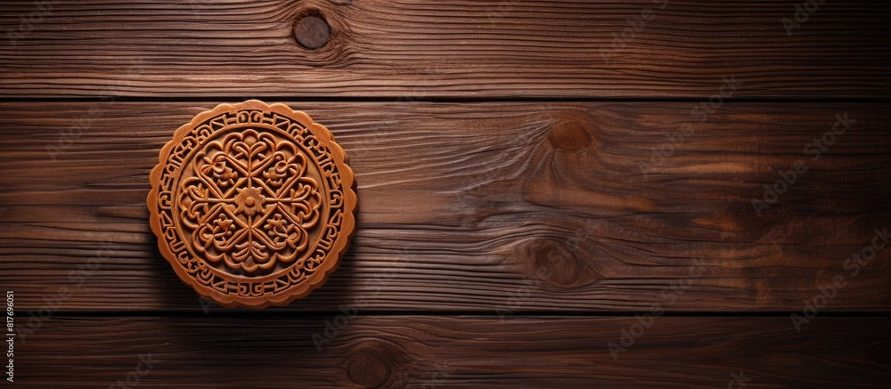 Poster a copy space image of a mid autumn festival mooncake a traditional pastry with a yolk filling is see
