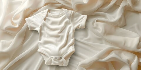 Top view mockup of a white newborn bodysuit for baby clothing. Concept Baby Clothing, Mockup Design, Newborn Outfit, White Bodysuit, Top View