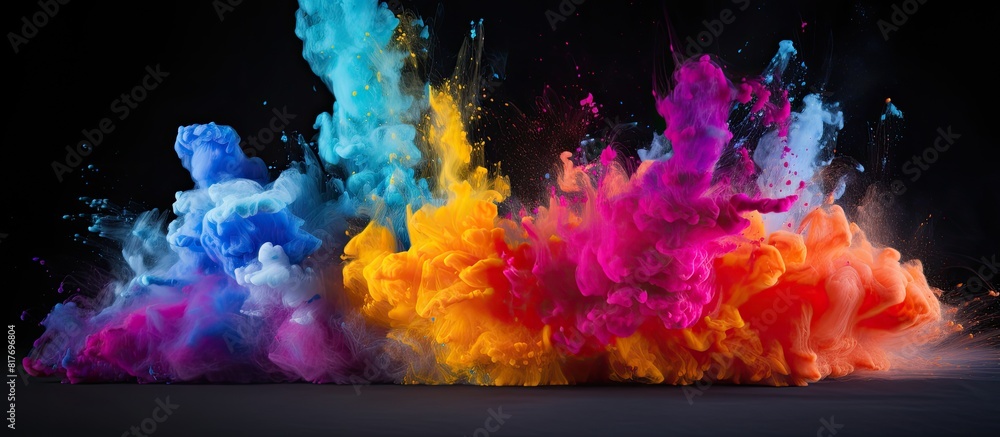 Poster colorful powder being launched with a copy space image set against a black background