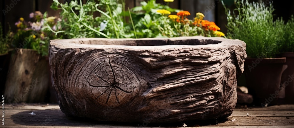 Poster a rustic wooden garden pot made from natural logs perfect for adding a touch of charm and nature to 