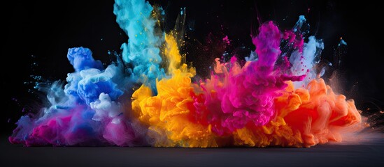 Colorful powder being launched with a copy space image set against a black background