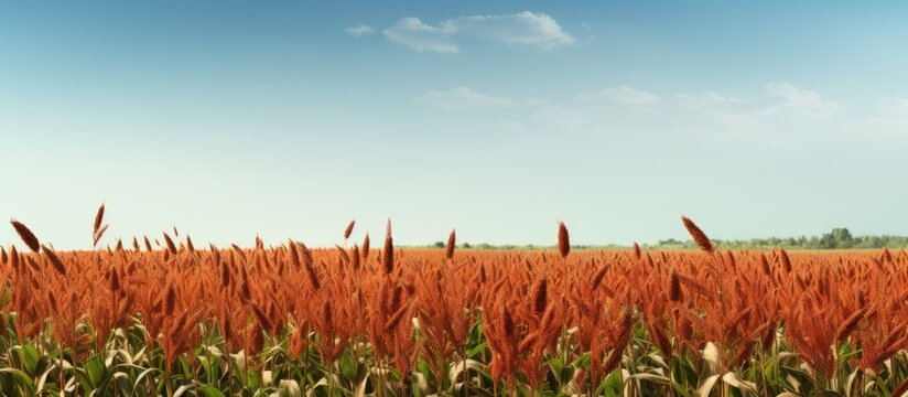 A farm cultivating the jowar grain sorghum crop. Creative banner. Copyspace image