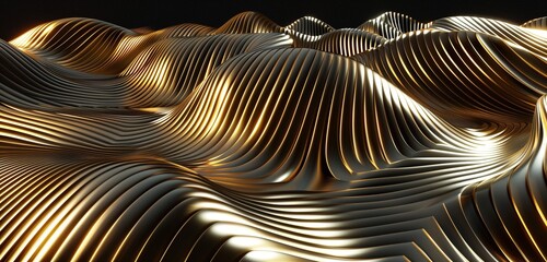 Abstract background, a futuristic with metallic gold 3D geometric lines arranged against a black backdrop