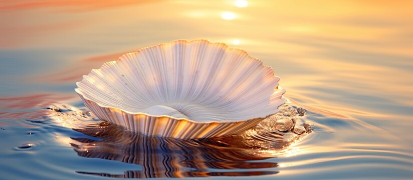 A sun reflected white shell acts as a background in the sea Copy space image