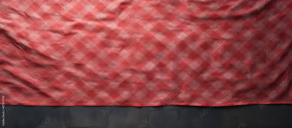 Aufkleber a red checkered tablecloth lays on a dark stone surface providing a copy space image from a top view