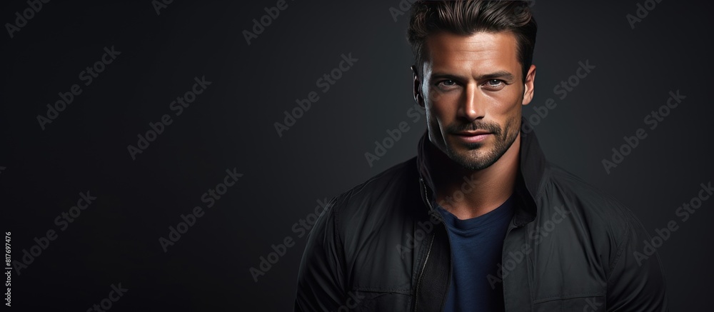 Poster A copy space image of an attractive man photographed in a studio with a gray background