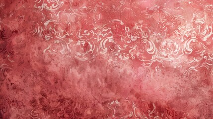 Coral pink canvas with delicate arabesque patterns dancing across its surface.