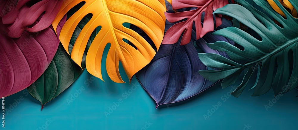 Leinwandbilder colorful background with paper tropical leaves creating a visually appealing copy space image