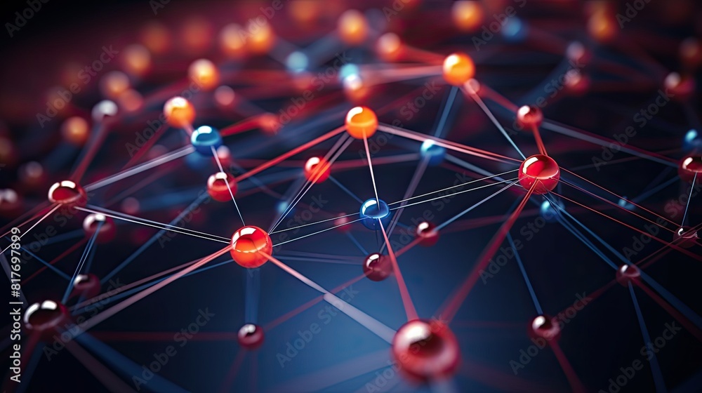 Wall mural network structure chemical bonds in molecular level of lines and points, dots and connections