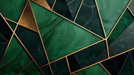 Abstract background, with geometric patterns in deep emerald green, luxurious gold, and sleek black