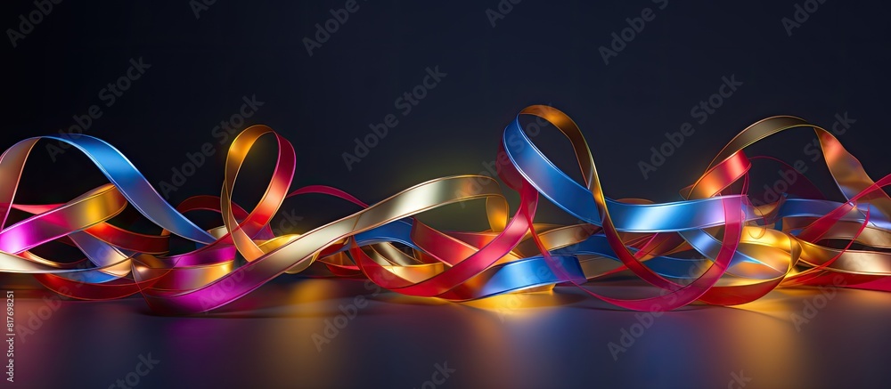 Poster a festive holiday themed image featuring colorful ribbons on a background suitable for adding text o