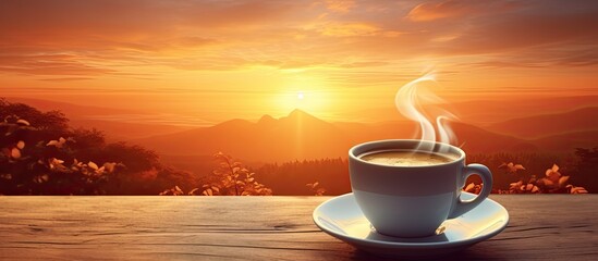 Taking a coffee refreshment break to rejuvenate with a warm cup of coffee and a moment of relaxation 35 characters. Creative banner. Copyspace image