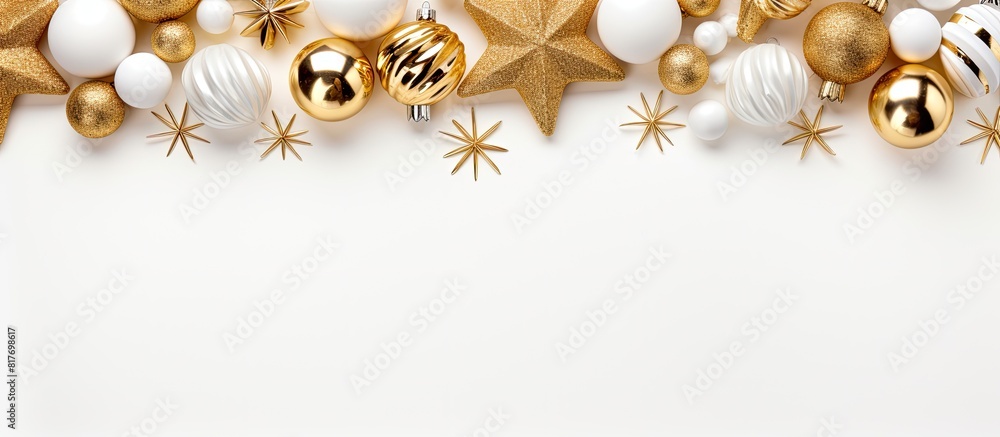 Aufkleber a frame composition for christmas or new year featuring gold colored decorations on a white backgrou
