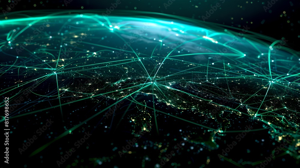 Poster futuristic global network concept illustrating connectivity. digital data and information visualizat