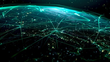 Obraz premium Futuristic Global Network Concept Illustrating Connectivity. Digital Data and Information Visualization. Graphic Design for Future Technology Theme. Modern Communication Background. AI