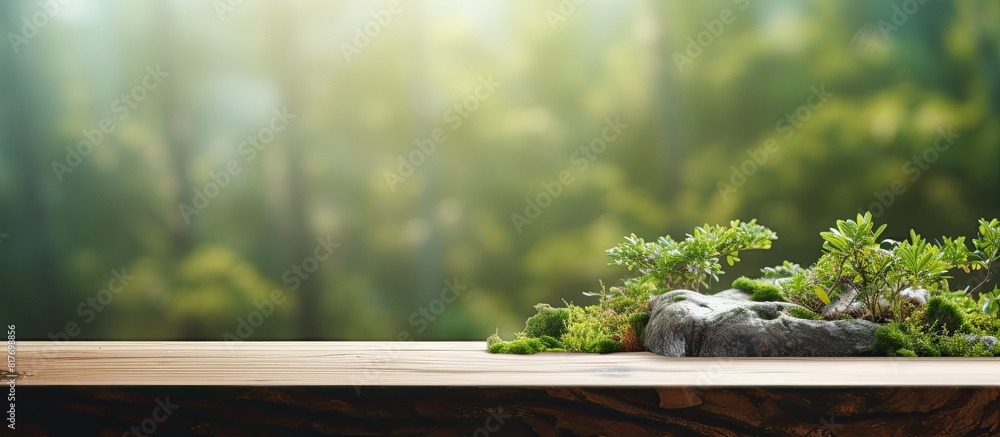 Aufkleber A copy space image featuring a tabletop with a beautifully blurred background showcasing nature s elements