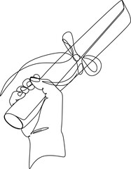 Happy graduate with diploma - continuous line drawing.