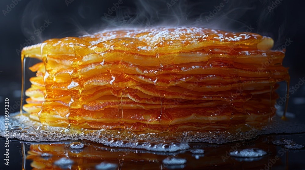 Poster x-ray scan of a stack of pancakes, highlighting the layers and texture.