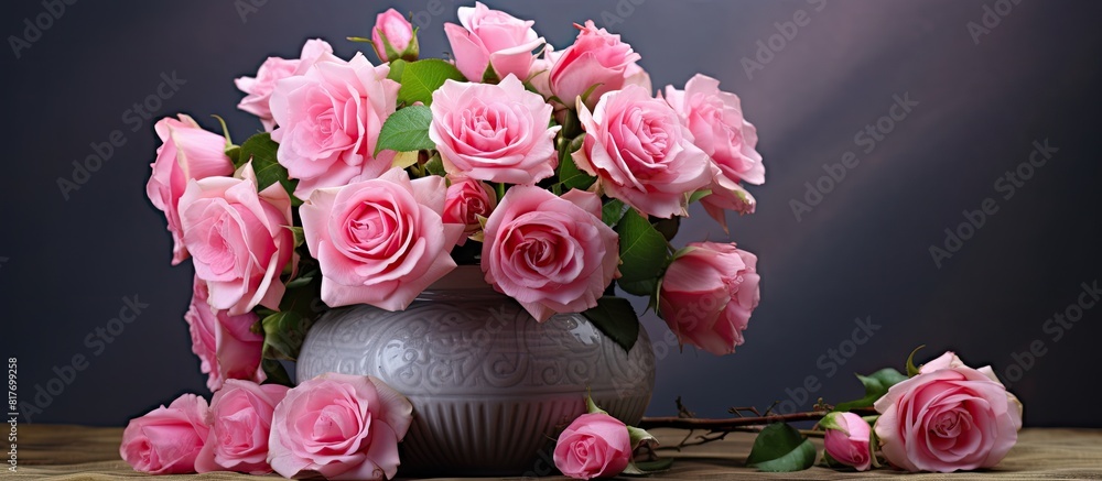 Poster A beautiful arrangement of pink roses with no distracting elements in the background perfect for use as a copy space image