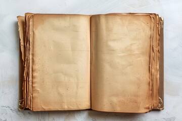 Brown pages in empty notebook Open book with copy space top view