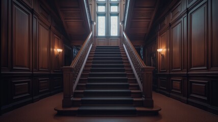 Fototapeta premium Symmetrical wooden staircase in classic design
