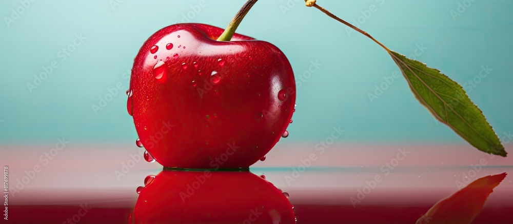 Poster a deliciously plump cherry perfectly ripened showcased against a vibrant backdrop creating an entici