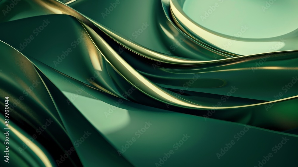 Poster an artistic rendering of smooth wavy forms in various shades of green, creating a luxurious and flui