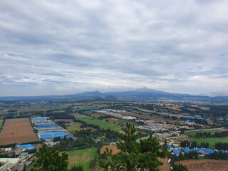 Village Landscape Viewed from a Mountain in Jeju Island.