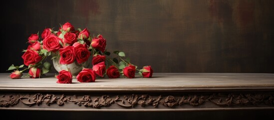 A vintage table adorned with red roses offering a perfect opportunity for a copy space image