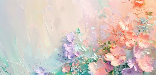 Abstract background, with delicate spring flowers painted in soft pastel shades
