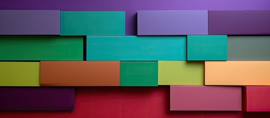 Horizontal copy space image with a background of colored cardboards in different tones of green red and purple