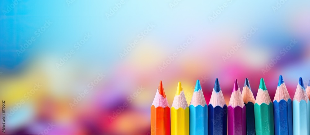 Poster a color pencil rests on a vibrant background creating a captivating copy space image