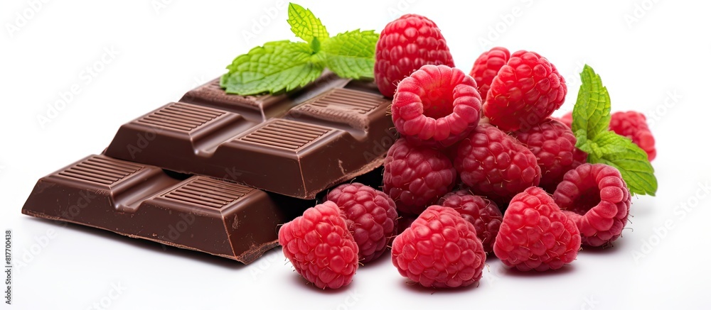 Aufkleber copy space image of dark chocolate with raspberries on a white backdrop