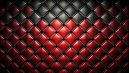 Luxurious Diamond-Shaped Tufts on Upholstered Leather: Alternating Black and Red Design for Furniture and Interior Decoration.