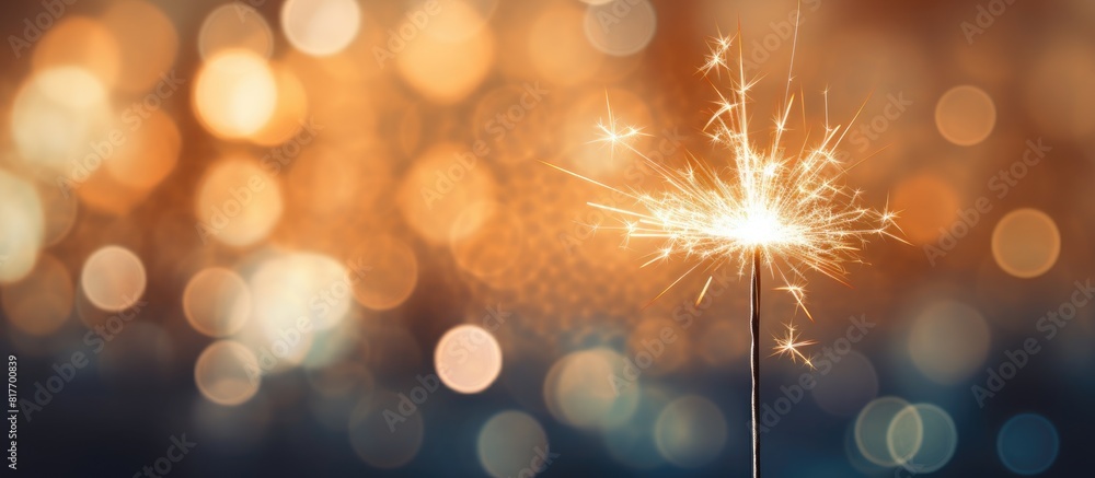 Poster blurred bokeh light background with a sparkler in the foreground creating a captivating copy space i