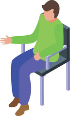 Vector illustration of a seated man with one arm outstretched, in isometric view