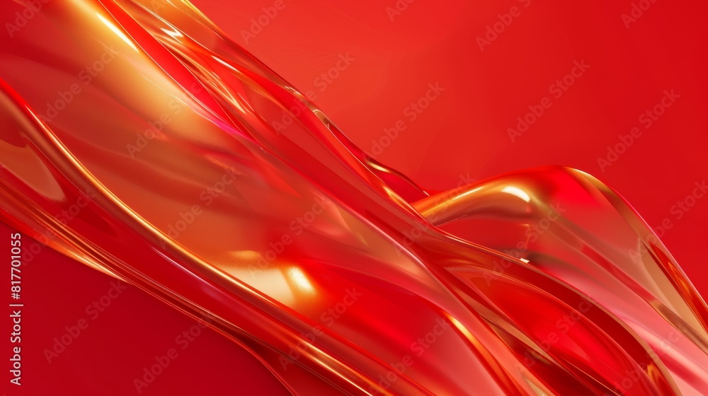 Poster vibrant red waves with a glossy, reflective surface creating a feeling of flow and movement with a f