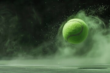 Capture still image of flying tennis ball with green powder
