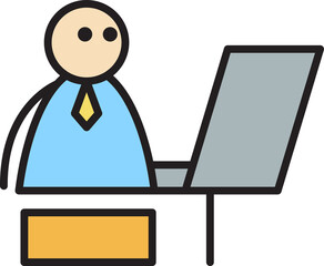 Businessman Working on Laptop Stick Figure
