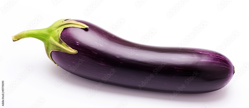 Poster Top view of an eggplant or aubergine isolated on a white background with ample copy space for text