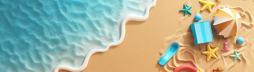 Sand flat design top view beach play 3D render analogous color scheme