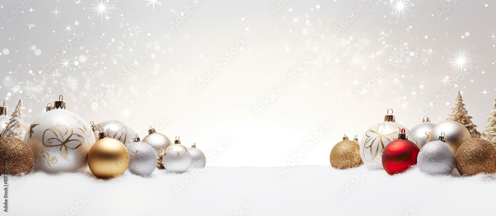 Poster copy space image of white background adorned with christmas ornaments