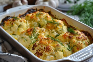 Cauliflower with baked egg cheese and dill