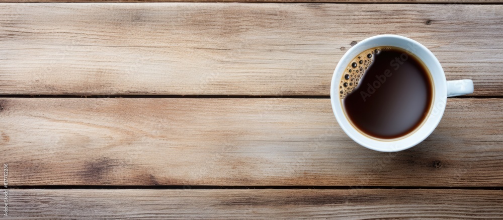 Poster on a white wooden table there is a flat lay composition featuring instant coffee a copy space image 