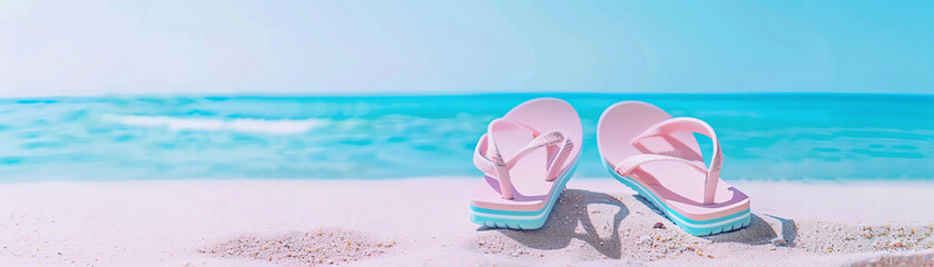 Obraz premium Flipflops flat design side view beach walk animation colored pastel