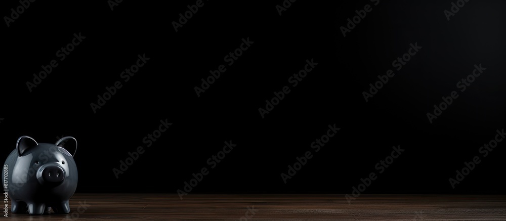 Aufkleber a black piggy bank sits on a table contrasting against a dark backdrop leaving ample space for an im