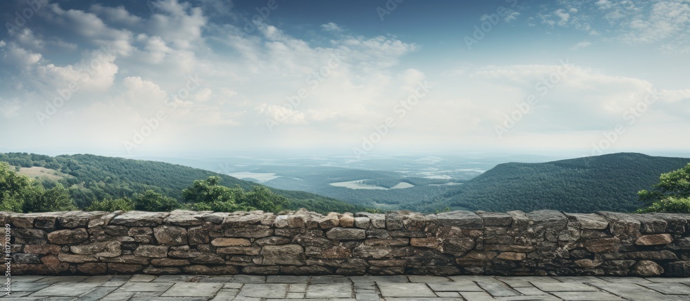 Poster an image of an aged stone wall with a view of copy space