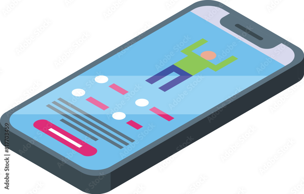Poster vibrant isometric vector art of a modern smartphone displaying a user interface with colorful elemen