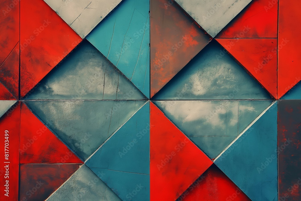 Poster abstract background featuring a pattern of red and blue triangles with a textured finish